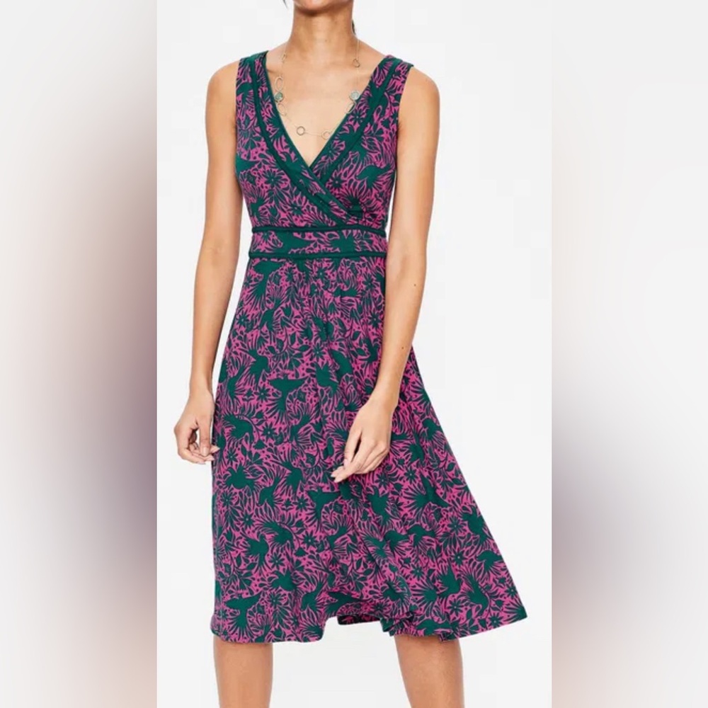 Boden Lorna Tickled Bird Ottomi Jersey Dress Size 8